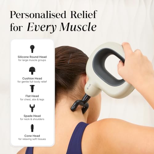 Image of Cult Halo Premium Full Body Gun Massager with Multi-Grip Handle, 5 Massage Heads & 6 Adjustable Speeds, 3 hour battery, Cream