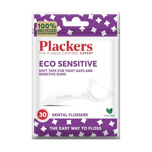 Plackers Eco Sensitive Flossers Dental flossers Soft Tape for Sensitive Gums the Easy Way to Floss Recycled Plastic Handle