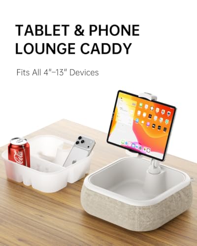 SnackN'Stream Kindle Stand Holder, Tablet Phone Holder, Bathtub Caddy with Detachable Snack Bowl and 2 Fabric Covers, 360° Mount, Compatible with iPad iPhone Kindle 4.7-13" Devices (White) - image 2