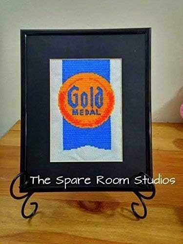Completed Cross - Stitch Gold Medal Flour - Kitchen Decor Ready to Ship