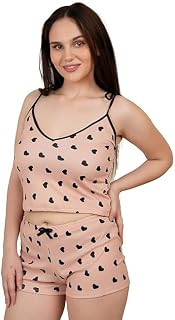 NIRA LuXE Women’s Soft Cotton Printed Sleepwear Set – Sleeveless Spaghetti Strap Top with Matching Shorts, Lightweight Com... Price In India