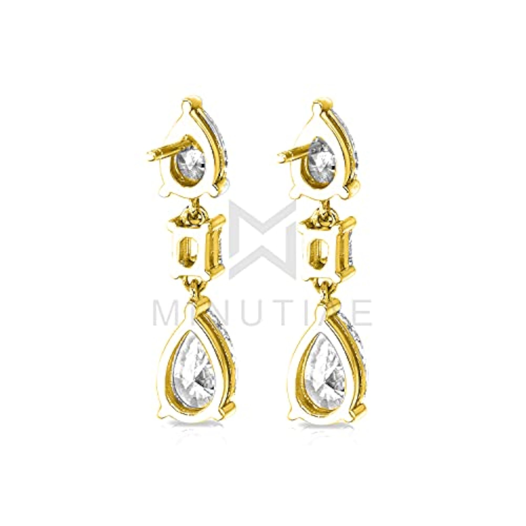 Gold Plated Crystal Diamond Drop Earrings, Elegant Gift for Women