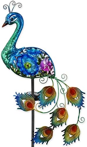 WUFEILY Peacock Solar Garden Lights, Hand-Painted Glass Solar Garden Decor, Decorative Garden Stakes Yard Art Decorations Outdoor, Lawn Stake Ornaments for Patio Pathway Yard