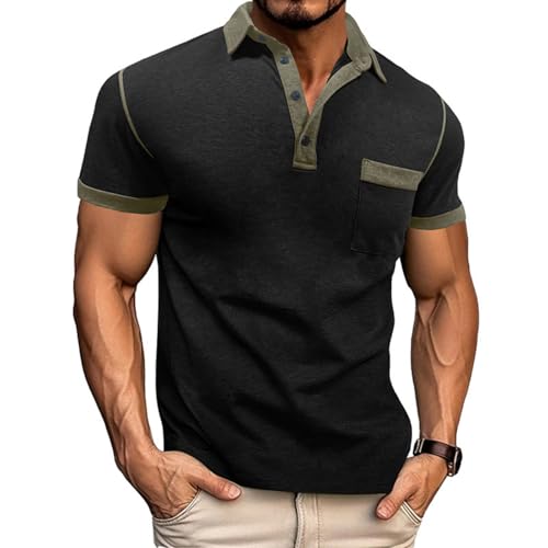 Men's Short Sleeve Polo Shirts Casual Collared Summer T-Shirt Classic Basic Button Cotton Tops with Pocket