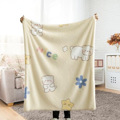 ブランケット 大判 ふわとろ毛布 ソファーカバー ひざ掛け ベージュのクマと花 重い もふもふ ひざかけ かわいい 敷き布団カバー 車 マイクロファイバー 軽い なめらか 静電防止 オールシーズン