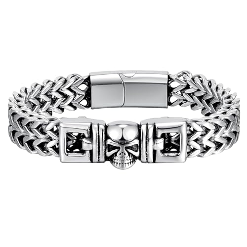 OIDEA Silver Gothic Skull Bracelets for Men: Double Layer Stainless