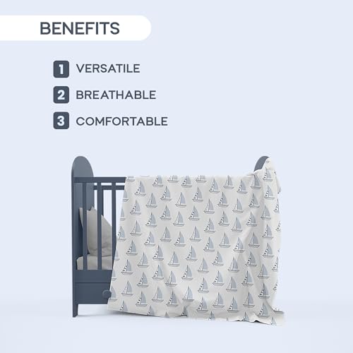 Image of Muslin Swaddle Nautical, Receiving Blanket, Breathable and Soft, 47 inch x 47 inch, Wrap for Baby Boys and Girls, Registry, Newborn