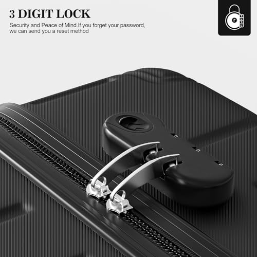 Apelila 4 Piece Hardshell Luggage Sets,Travel Suitcase,Carry On Luggage with Spinner Wheels Free Cover&Hanger Inside4PC (BLACK Wave)