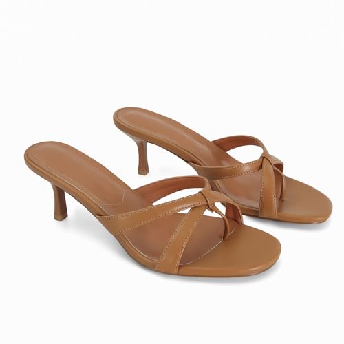 Image of Dsevht Gold Kitten Heel Sandals for Women Flip Flop Strappy Mule heels Rounded Open Toe Heeled Thong Sandals Women
