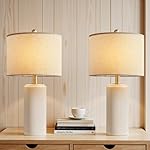 23" Ceramic Table Lamp Set of 2, 3-Level Dimmable Farmhouse Bedside Lamps for Bedroom, Nightstand Lamps for Living Room, Rustic End Table Desk Lamps with Rocker Switch, LED Bulb Included - Image 3