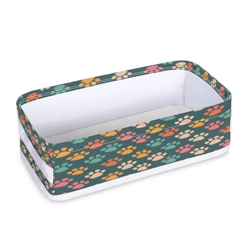 Tablerazzi Toilet Tank Topper Paper Basket with Handle, Dog Paws Bathroom Storage Basket for Organizing, Puppy Pawprint Animal Paw Small Fabric Storage Bins for Bathroom Decor