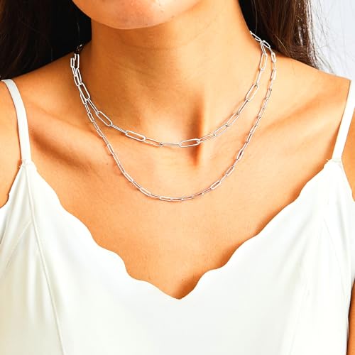 RWQIAN 18k Gold Paperclip Chain Link Necklace Dainty Paperclip Link Chain Layered Necklace Oval Link Chains Necklaces Set for Women Girls2