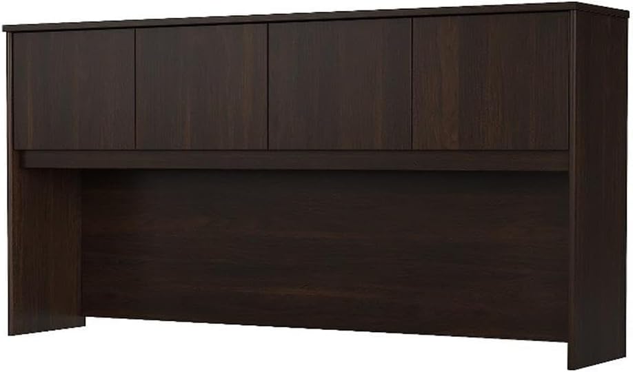 Pemberly Row 72W Desk Hutch, Black Walnut Finish, Engineered Wood, 4 Doors with Self-Closing Hinges, Fully Finished Back Panel, Cable Management, Office Storage for Credenza or Desk