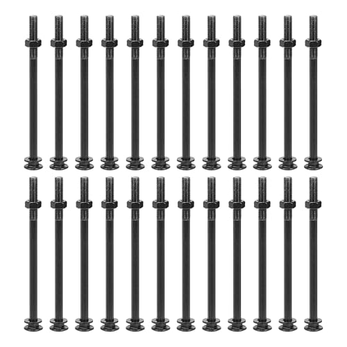 QUARKZMAN M10x165mm Vierkant Hals Schlossschrauben mit Muttern & Unterlegscheiben, 25Set 304 Edelstahl Rundkopf Vierkant Hals Coach Bolzenschrauben, Schwarz