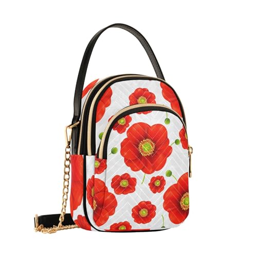 Red Poppies Pattern Crossbody Bag for Women Shoulder Handbag Ladies Purse Cell Phone Tote Bags