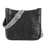 DYSHAYEN Women Crossbody Purse with Guitar Strap,Vegan Leather Zipped Pockets Handbag Shoulder Bag (Black)