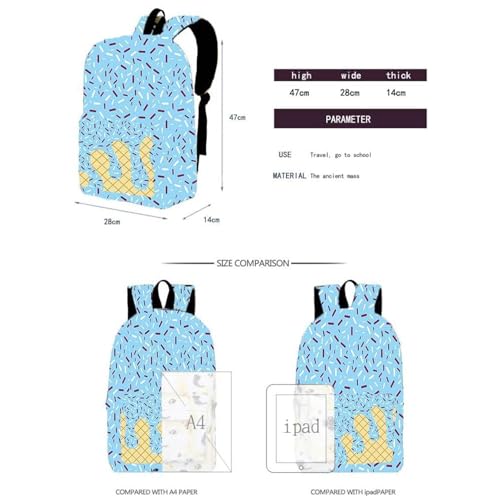 Ice Cream Backpack with Side Pockets, Ice Cream Drip Backpack for Boys Girls, Daily Use Travel Hiking Camping (Light blue)4