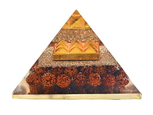 Image of Crystal Heaven Rudraksha Pyramid With 9 Pyramid Plate-Orgone Pyramid For Positive Energy,Vastu,Reiki And Chakra Healing