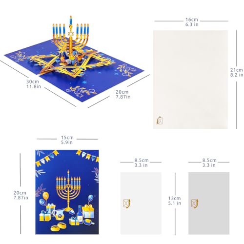 CNLITIHEKAハヌカーポップアップカード - 六角星キャンドルホルダー、ハッピーハヌカーホリデー、家族、友人、お祝いに。