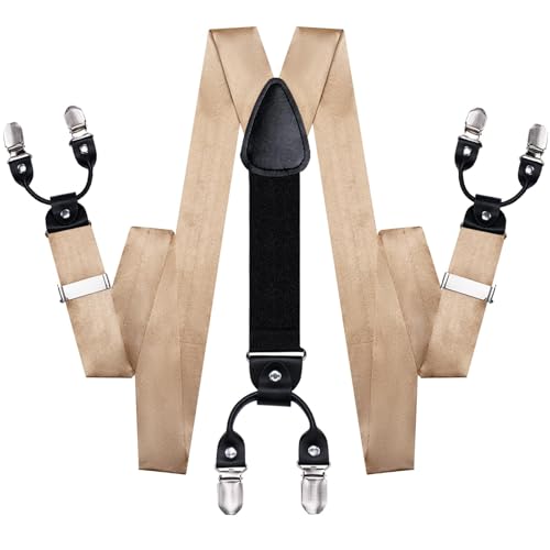 Image of Hi-Tie Men Suspender Bowtie Set Suspenders Pre-tied Bow Tie Pocket Square Cufflinks Adjustable Y Shape 6 Clips Braces Tuxedo