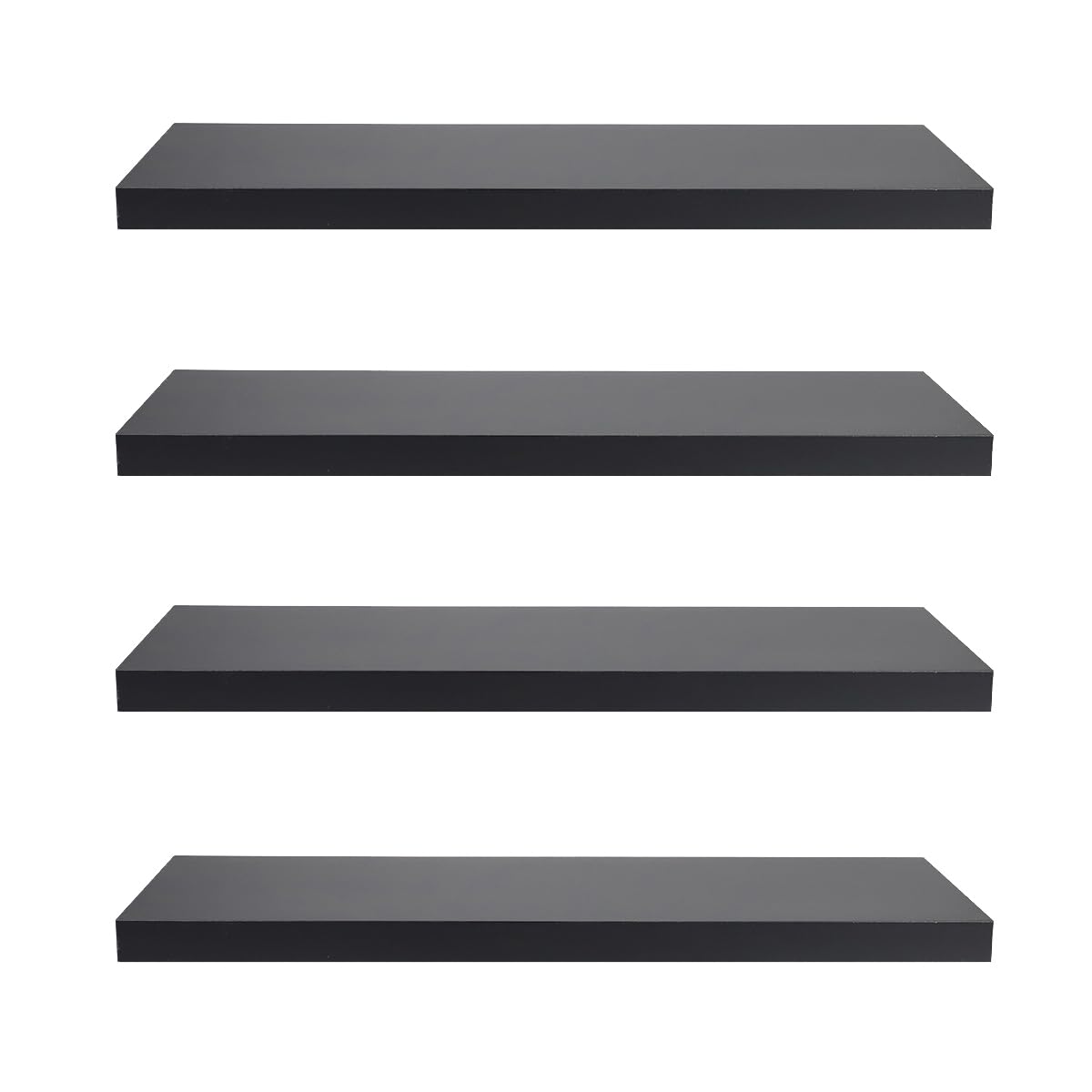 Home Basics Floating Wall Shelf Black 30" (4 Pack) Contemporary and Modern Shelf for Picture Frames, Sculptures, Plants, and Essentials | Invisible Mounting Brackets