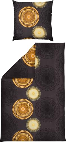 REDBEST Bettwäsche Biber Mandalas anthrazit-gelb Größe 80x80 cm /...