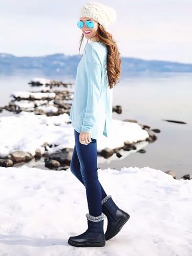 TEMOFON Women Ankle Boots Waterproof: Snow Winter Fur Lining Boot Ladies Weather Cold Walking Booties Warm Woman Thermal Comfortable Snowboots Waterproof Blue Size 6 | Image 4