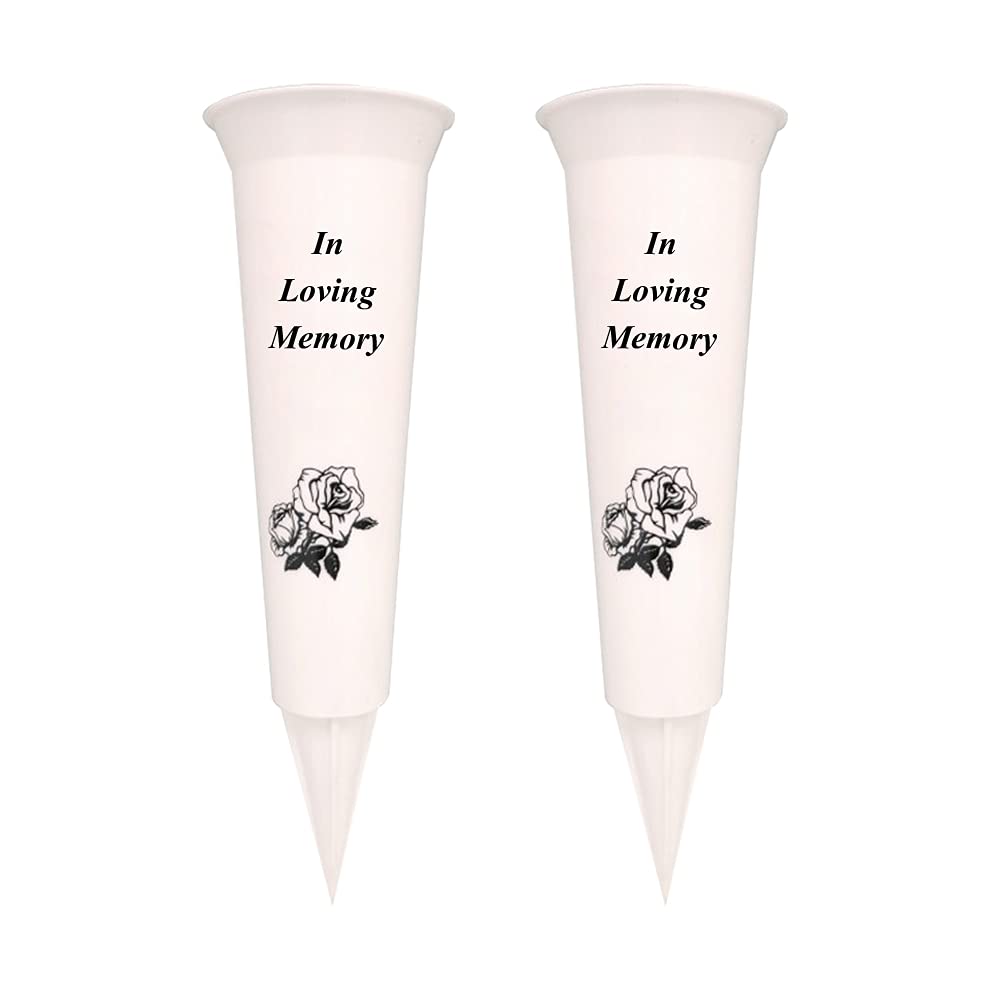 Onlinestreet In Loving Memory Graveside Memorial Vases/Flower Holders Ornament (2 Spikes/Package), Engraved With A Funeral Verse | A Personalized Plastic Spike Grave Decoration Ornament For Your Loved Ones (In Loving Memory)
