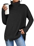 ANRABESS Women's Oversized Sweater Turtleneck Long Sleeve Casual Knit Tunic Pullover Sweaters Tops 2025 Fall Winter Outfits Black M
