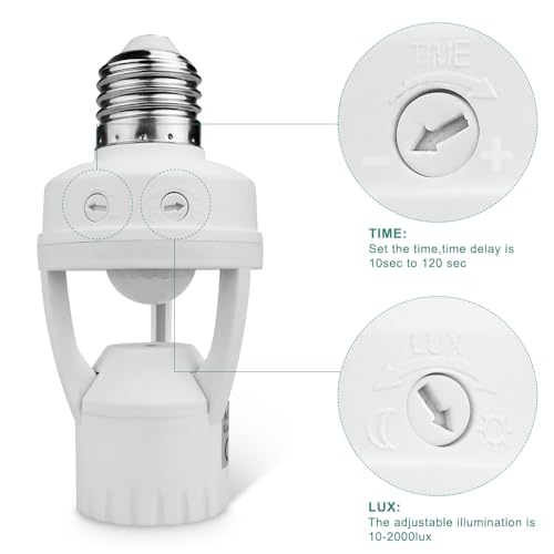 8T8 Motion Sensor Light Socket, Detector Screw Bulb Base Adapter, Standard E26/E27 Motion Activated Light Bulb Holder, Automatic On/Off Control for Garage Storage Room - Thumbnail 3
