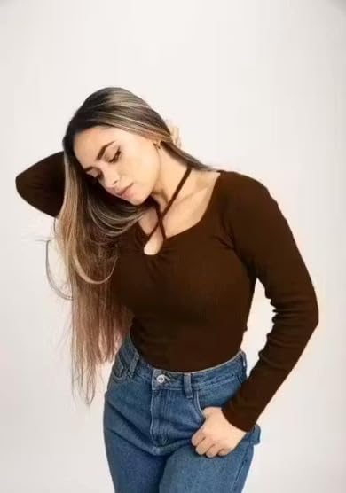 Image of Gampy Women's Lavender Long Sleeve Top, Criss-Cross Neck Design, Ribbed Knit Fitted Casual