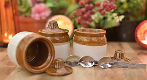 Image of Ceramic Handmade Pickle Jar Set with Lid, Dining Table Pickels Containers and an Ideal Gift for Family (250ml) (3 pc) and Steel Spoon 3 pc