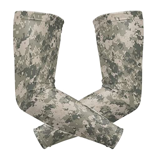 ZGXJJPP Army Digital Camouflage Arm Sleeves for Men or Women Compression Cooling Ice Silk UV Sun Protection Arm Sleeves Sports Protection Tattoo Cover Sleeves