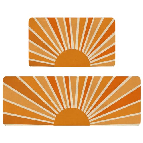 Xsinufn Boho Kitchen Mat Set Of 2,Rainbow Sun Print Abstract Kitchen Rugs And Mats Non Skid Washable,Modern Farmhouse Runner Rugs With Rubber Backing For Kitchen Decor Accessories cover