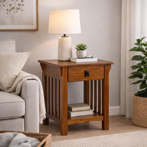 Image of Leick Home Mission End Table, 22 inch, Medium Oak