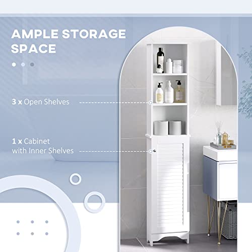 HOMCOM Tall Bathroom Storage Cabinet/Freestanding Linen Tower with 3-Tier Open Adjustable Shelf, White - Image 5