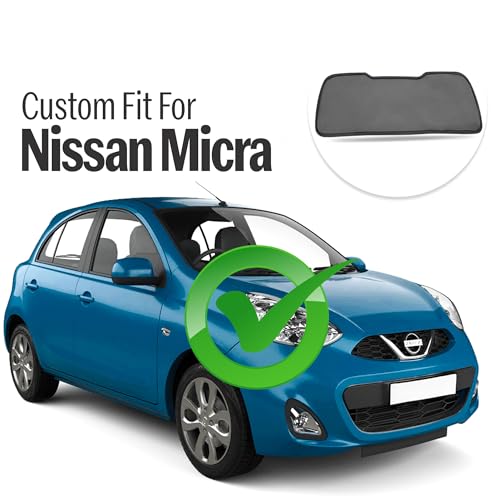 Image of Autofact Dicky Curtain for Micra | Custom Fit Rear Windshield Sunshade | Foldable Mesh | Privacy & Cooling Car Accessory | Car Rear Sun Shade UV Block Easy Install Durable Black Mesh