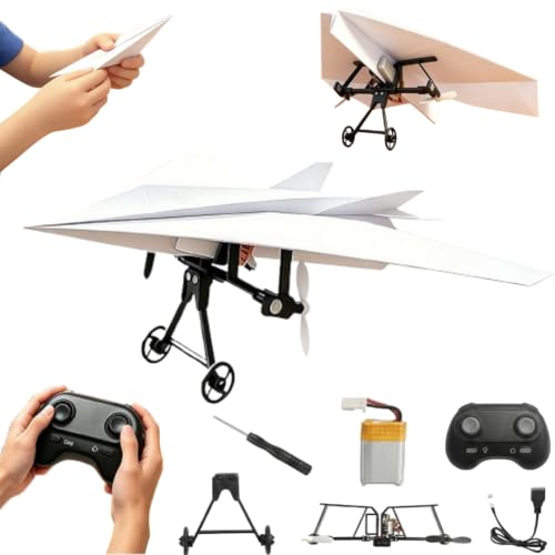 Image of Rc Paper Airplane Kit - DIY Electric Remote Control Plane with Gyro Stabilizer,Dual Propellers Rc Plane Kit,Lightweight Foldable Flying Stem Toy Micro Fixed Wing Drone,Cool Tech Gadgets Gifts