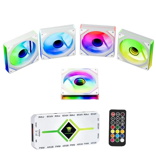 Image of Prism4 MAX 120mm PC Reverse Blade ARGB case Fan,Infinity Mirror RGB Light Effect 5V 3PIN Motherboard Light Sync 800~1600RPM PWM PC Fan(White Forward-5Pack)