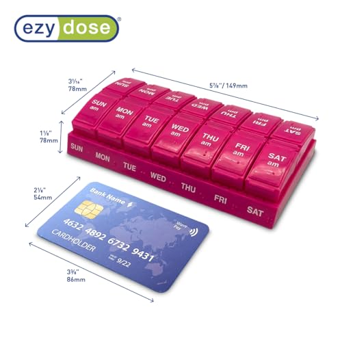 Image of EZY DOSE Weekly, AM /PM Daily Pill Organizer, 7-Day Medicine Planner, Vitamin Container, Small Pop-Out Compartments, 2 Times a Day Pill Holder, Pink, Travel-Friendly, BPA Free