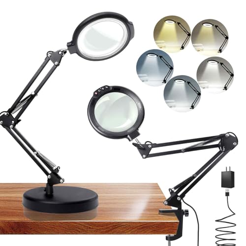12X Large Magnifying Glass with Light and Stand, 5.2 Inch