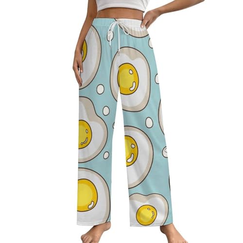 Pantalon de nuit femme œuf au plat avec poches fonctionnelles et taille élastique S
