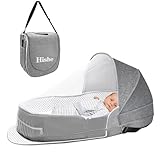 Hishe Baby Travel Bassinet Portable Bassinets: Foldable Lightweight Travel Pod Infant Bassinet with Mosquito and Canopy Outdoor Newborn Essentials Gift