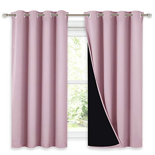 Image of NICETOWN Room Warming Curtains, 100% Blackout Curtains 54 inches Long, 2 Thick Layers Completely Blocking Out All Light Lined Drapes for Small Window (Lavender Pink, 1 Pair, 52 inch Width Each Panel)