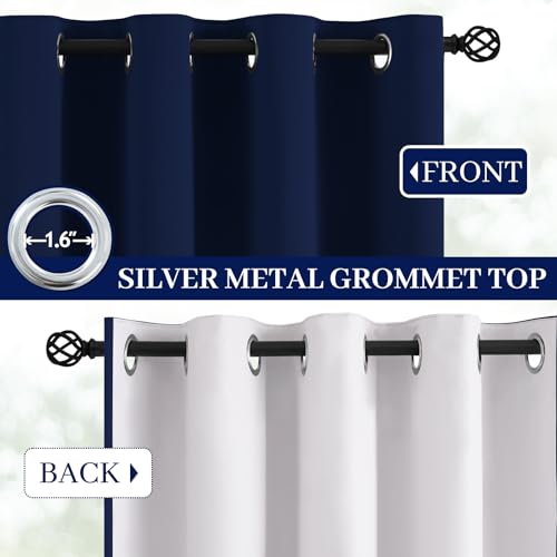 Yakamok Navy Blue 100% Blackout Curtains 84 Inches Long Thermal Insulated Window Curtain for Bedroom Living Room Darkening Set of 2 Panels Grommet Top Drapes with 2 Thick Layers 52x84 Inches Dark Blue