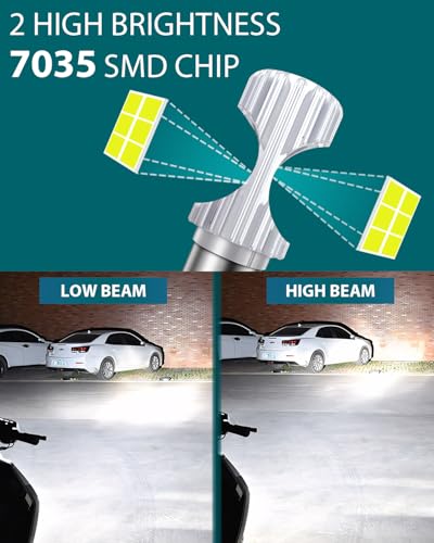 AURORIONCG BA20D Glühbirnen Weiß S2 Motorradscheinwerfer Glühbirnen Hoch Abblendlicht 1200LM 6500K DC 9-80V (2er Pack)