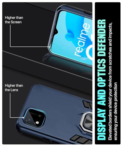 Image of WOW IMAGINE Shock Proof Back Case Mobile Cover for Realme C11 2021 | C20 Back Cover Case (Tough Armor | Hybrid PC + TPU | Ring Holder & in-Built Kickstand | Blue)