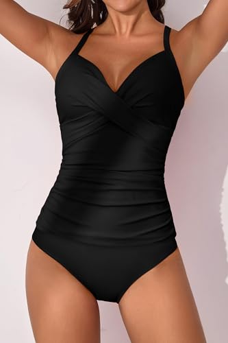 Image of B2prity Women's Tankini Swimsuits Tummy Control Ruched V Neck Bathing Suit