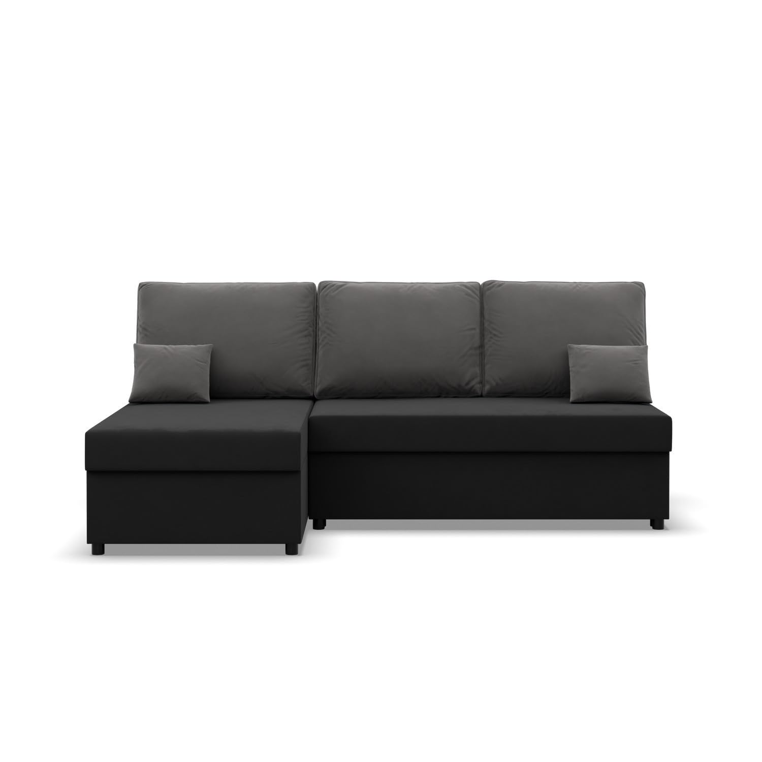 Mebligo Kemi - Ecksofa mit Schlaffunktion, Bettkastem, Komfort und Still, Schaum, schwarz + grau (Mikrofaza 15)