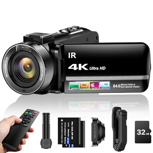 4K Video Camera Camcorder 64MP Vlogging Camera for YouTube 18X Di...